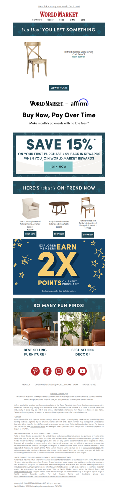 The item you love is still in your cart + 2x points.