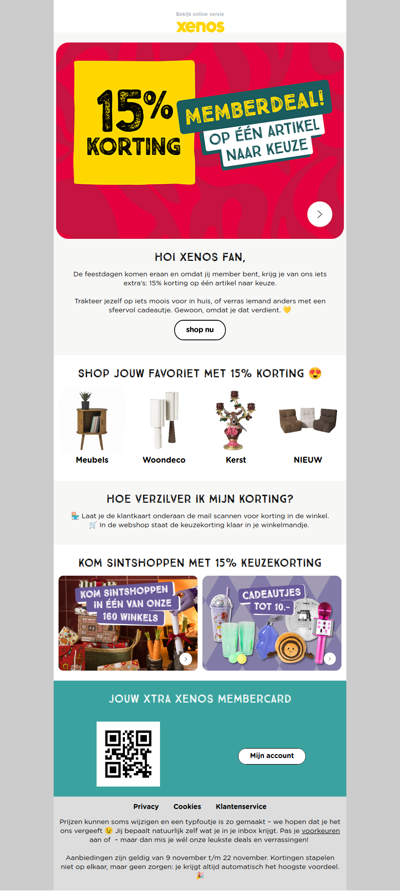 15% korting op 1 artikel naar keuze