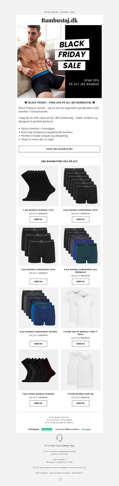 SPAR 25% PÅ ALT JBS BAMBUSTØJ