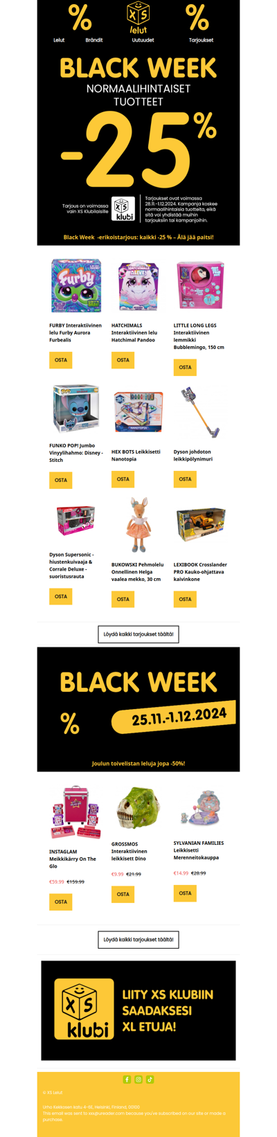 Black Week  -erikoistarjous: kaikki -25 % – Älä jää paitsi!