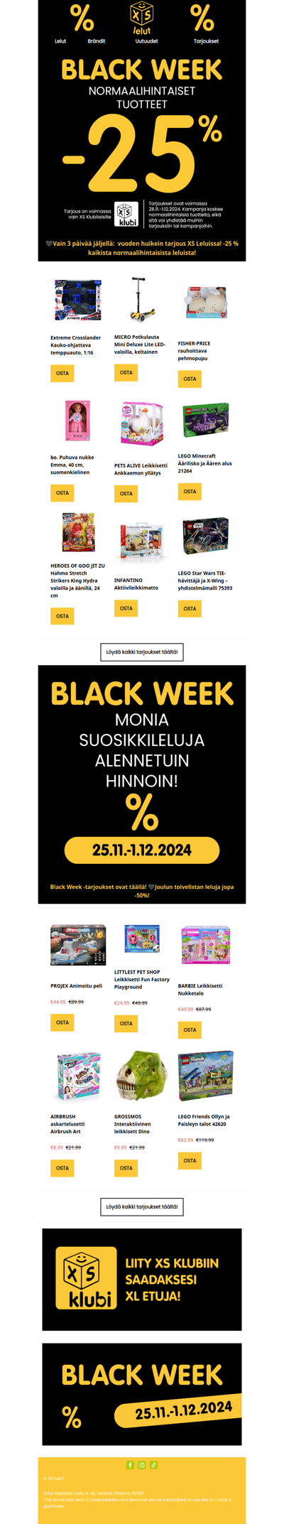 🖤Vain 3 päivää jäljellä:  vuoden huikein tarjous XS Leluissa! -25 % kaikista normaalihintaisista leluista!