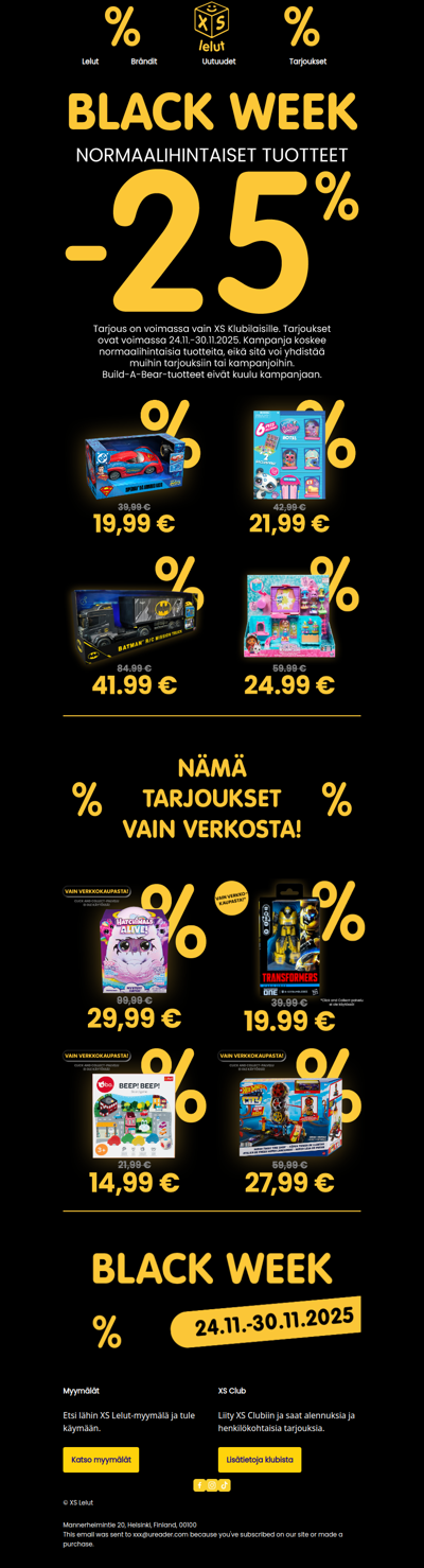 Black Week alkaa NYT! Alennukset alkaen -25%