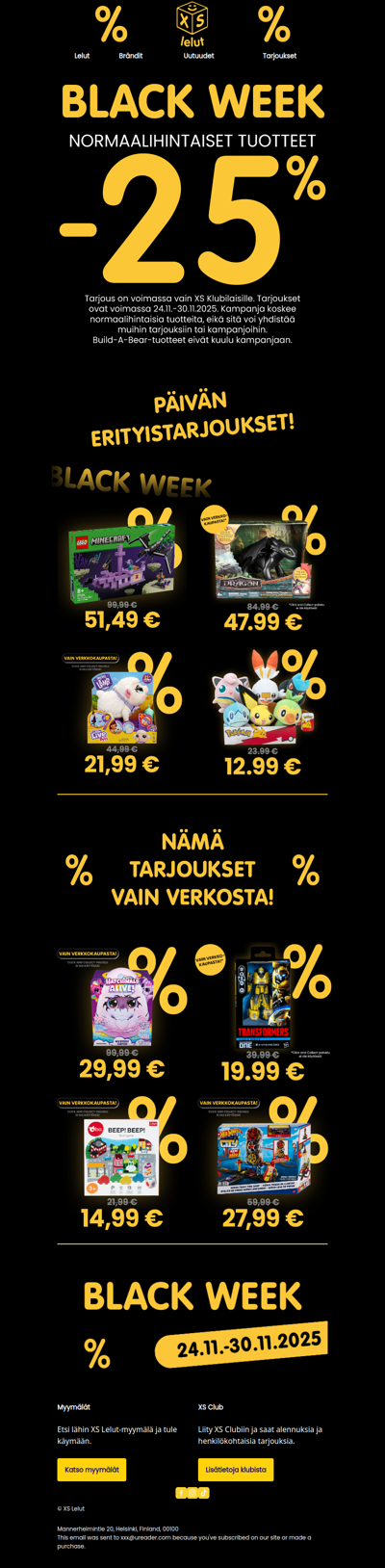 Älä jää paitsi tarjouksesta: kaikki lelut ainakin -25%