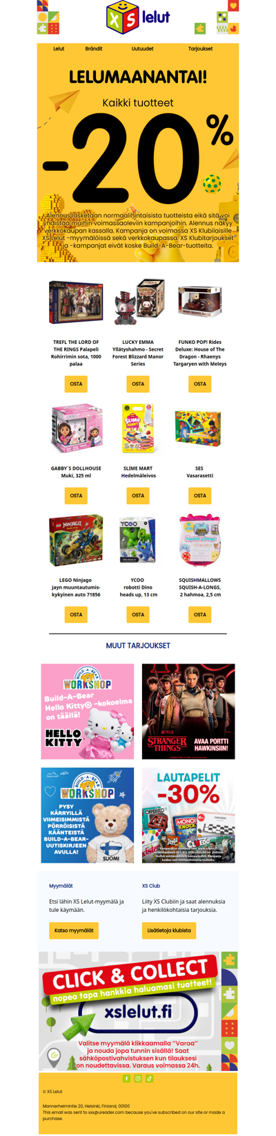 Lelumaanantaina kaikki normaalihintaiset tuotteet -20 %!