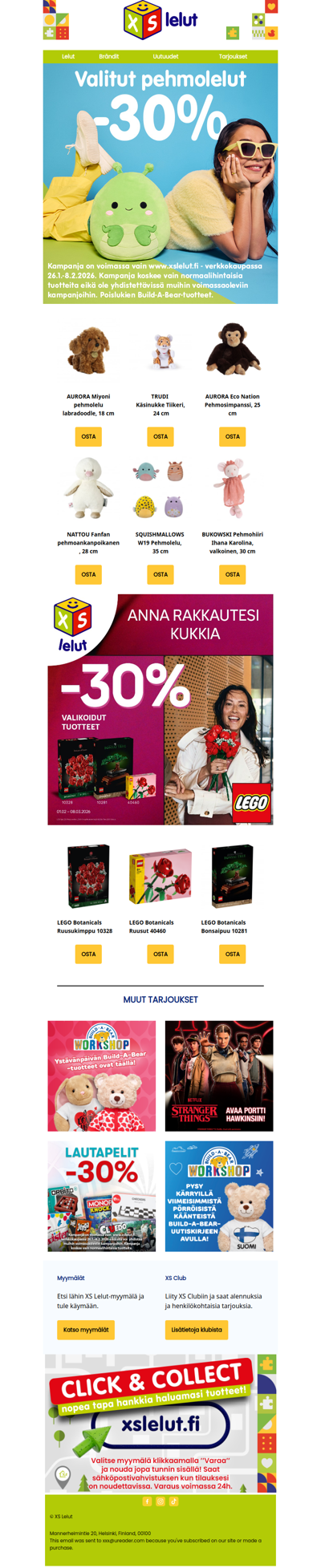 Valitut pehmolelut -30%!