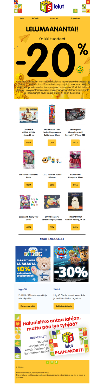 Lelumaanantaina kaikki normaalihintaiset tuotteet -20 %!