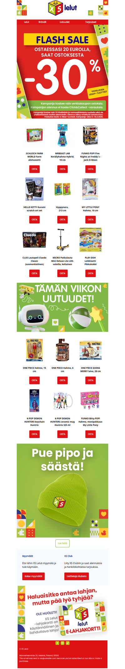 4 päivän MEGA-ALENNUS leluista! -30%!