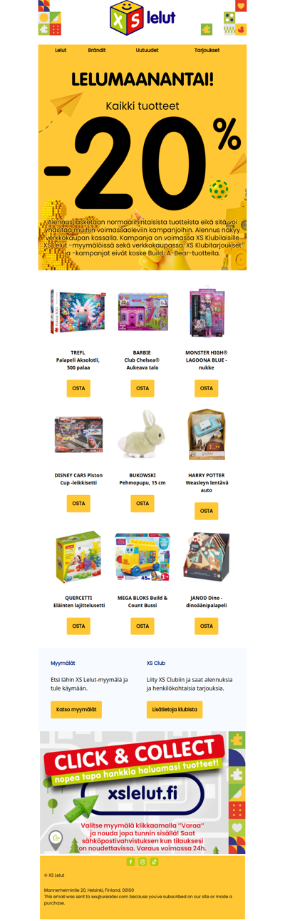 Lelumaanantaina kaikki normaalihintaiset tuotteet -20 %!