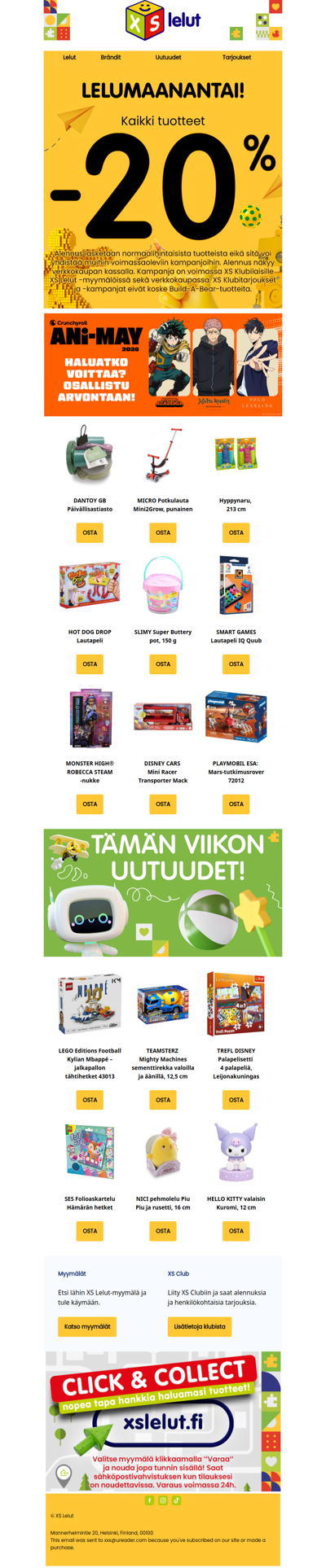 🚀 Lelumaanantaina kaikki normaalihintaiset tuotteet -20 %!