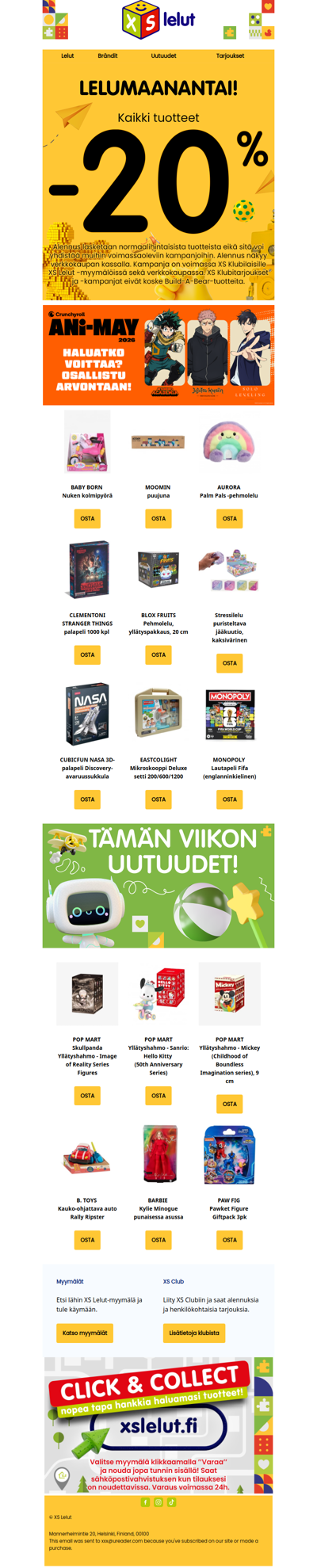 🚀 Lelumaanantaina kaikki normaalihintaiset tuotteet -20 %!
