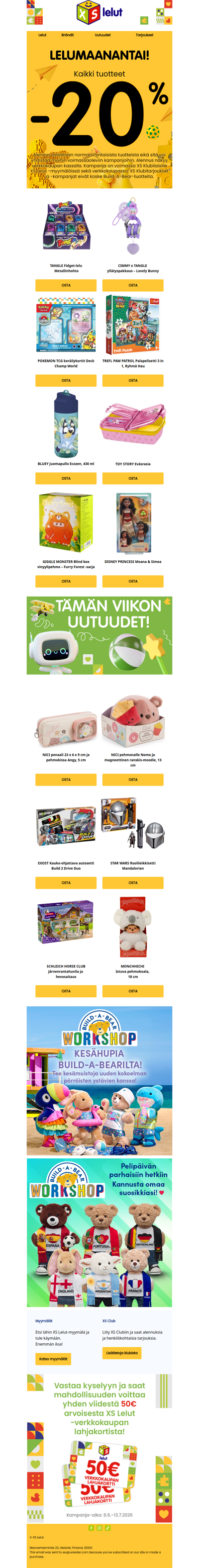 🚀 Lelumaanantaina kaikki normaalihintaiset tuotteet -20 %!