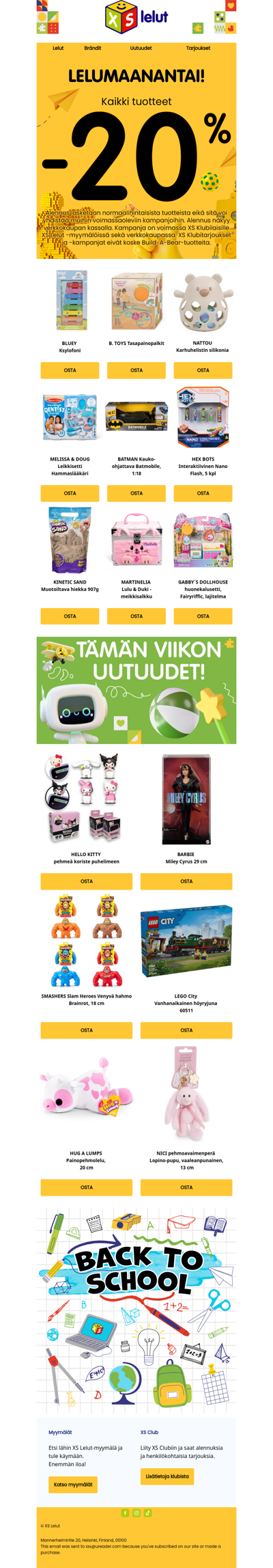 🚀 Lelumaanantaina kaikki normaalihintaiset tuotteet -20 %!