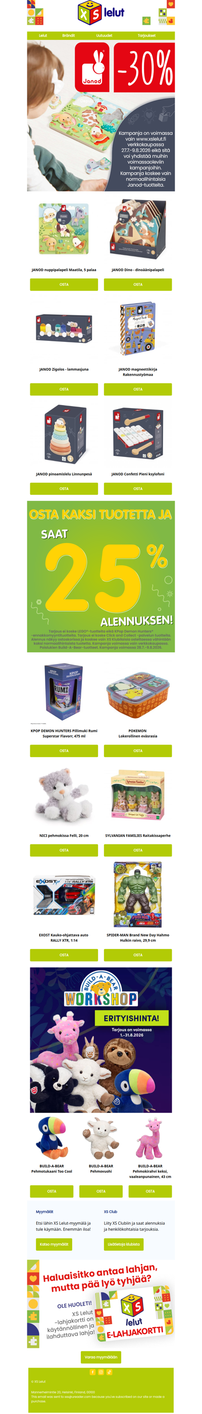 -30 % kaikista JANOD-tuotteista