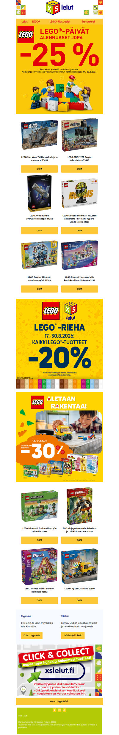 Valikoima LEGO®-tuotteita jopa -25%!🛍️