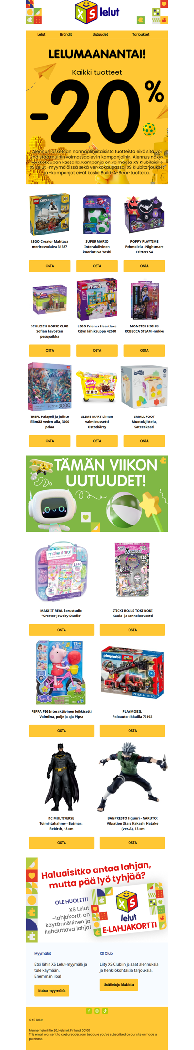 🚀 Lelumaanantaina kaikki normaalihintaiset tuotteet -20 %!