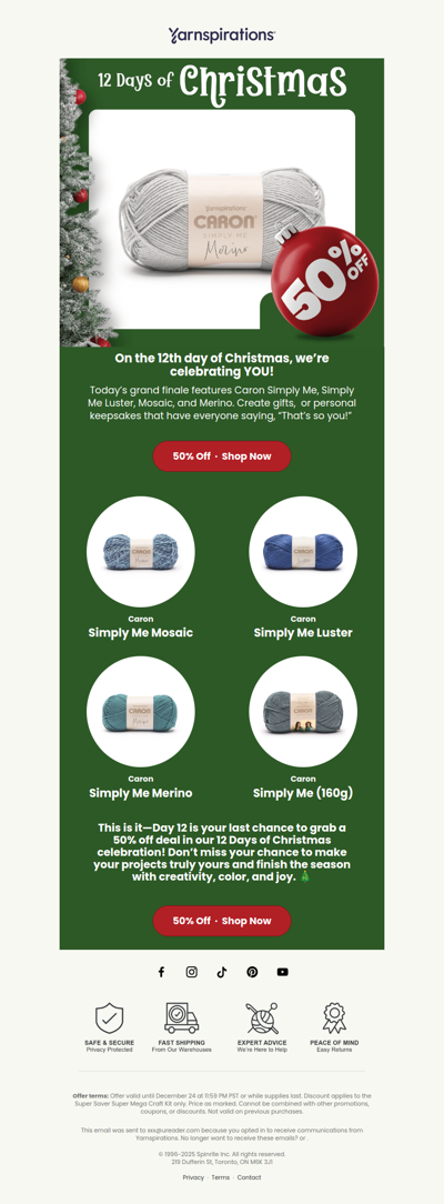 🚨Final Day! 50% Off Caron Simply Me Yarns