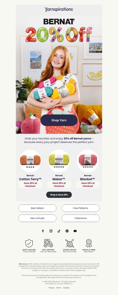 🚨20% Off Bernat Yarns