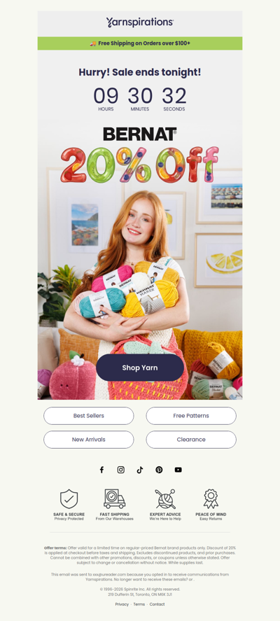 ⏰ Hurry! 20% Off Bernat Ends Tonight!