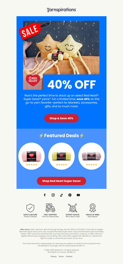 Flash Sale: 40% Off Red Heart Super Saver