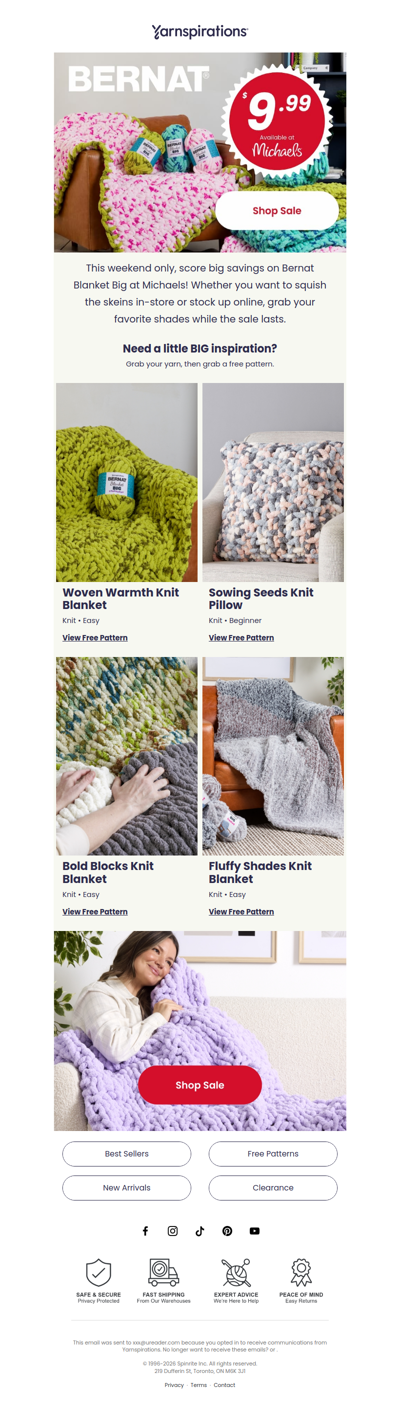 $9.99 Bernat Blanket Big Sale at Michaels