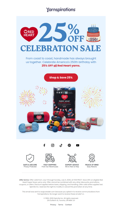 🎉250 Years. 25% Off All Red Heart Yarns