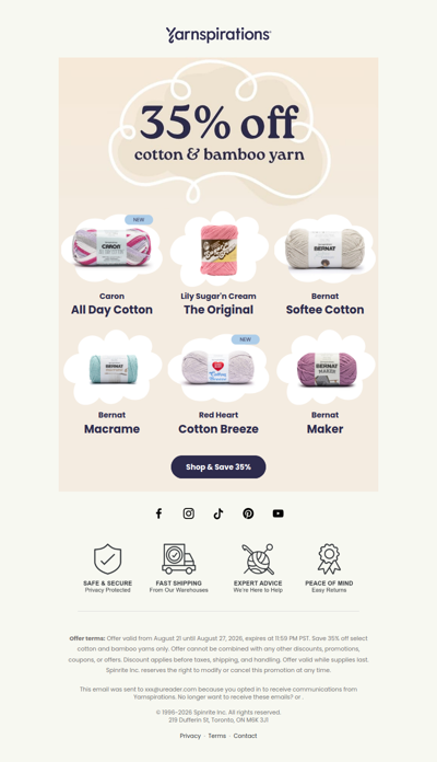 35% Off Cotton & Bamboo Yarns