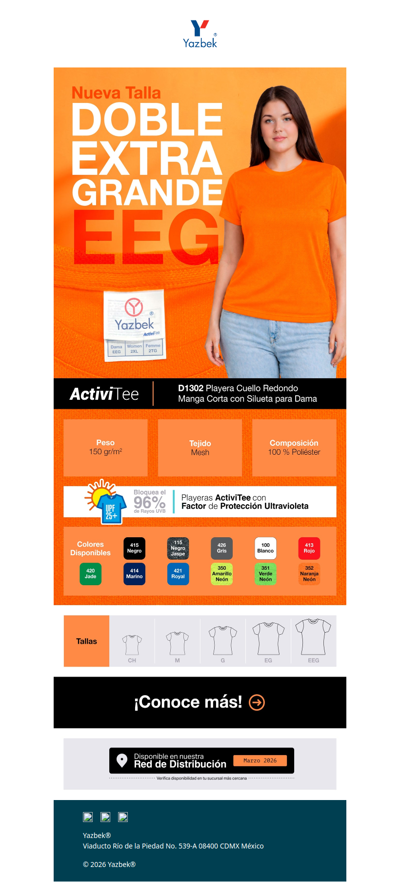 Nueva talla EEG ActiviTee para Dama: Protección solar con estilo 😎