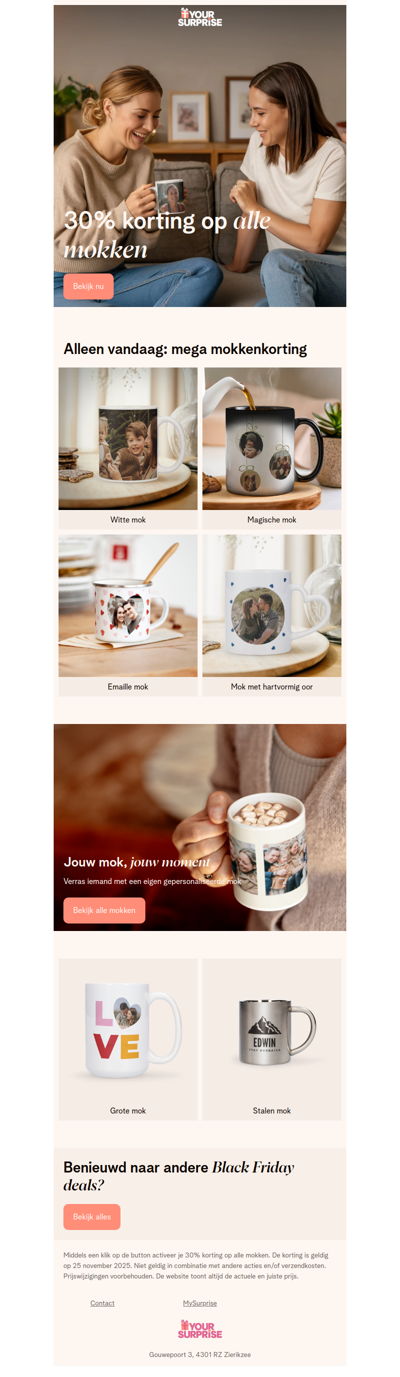 Black Friday Deal: 30% korting op alle mokken ☕