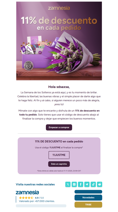 ¡Tu 11% DE DESCUENTO te está esperando! 💜