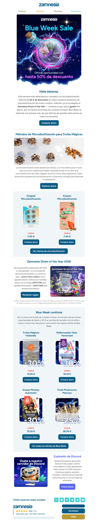 50 % de descuento en todos los productos de microdosificación