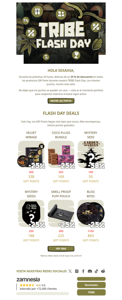 TRIBE Flash Day: 25 % de descuento en todos los productos Gift Point ⏳