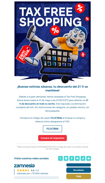 Ampliado: 21 % de descuento en todo tu carrito