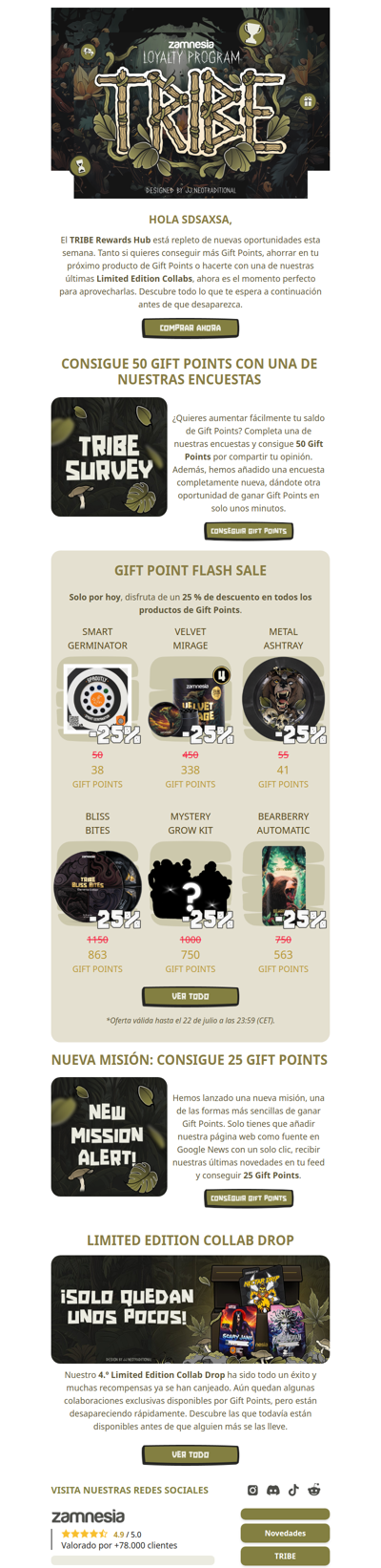 Actualización: nueva misión, nueva encuesta y Flash Sale del 25 % en Gift Points 🤑