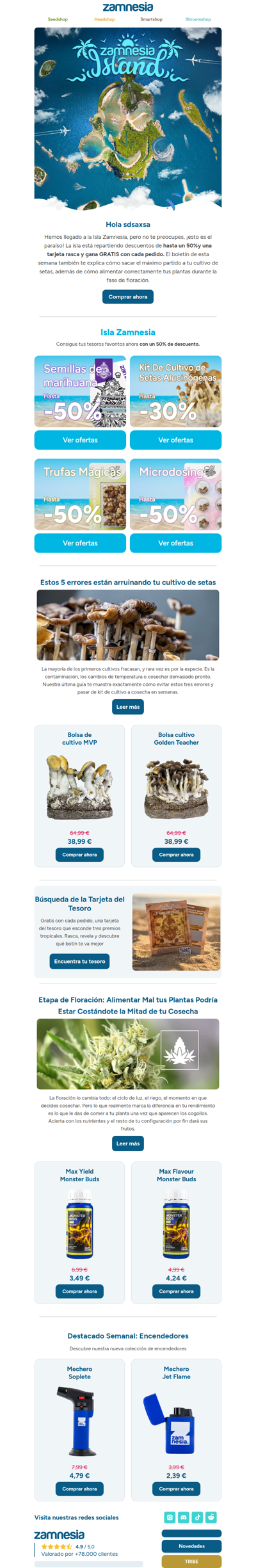 Zamnesia Island: 50% de descuento + una tarjeta de rascar gratis