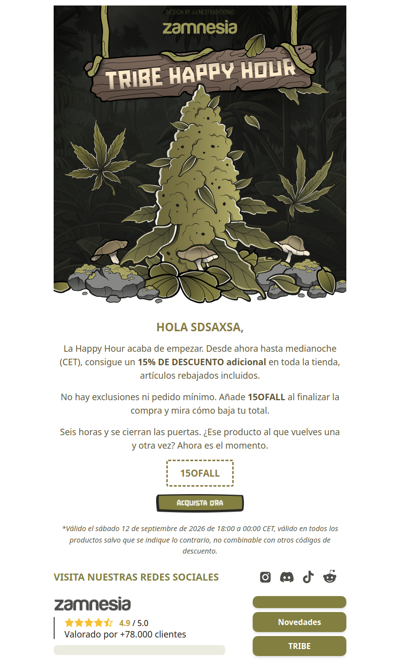 Happy Hour: 15% de descuento en todo 💸