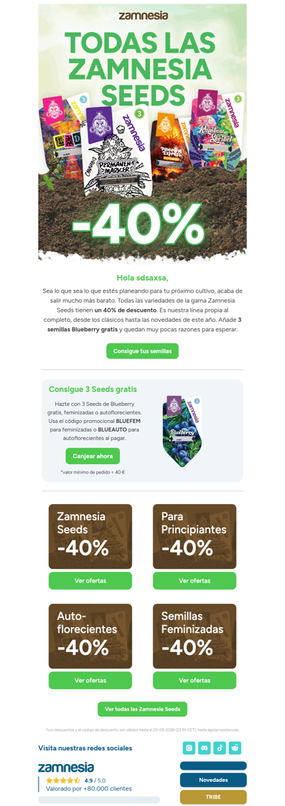 Hemos rebajado todas las semillas Zamnesia un 40 por ciento ✂️