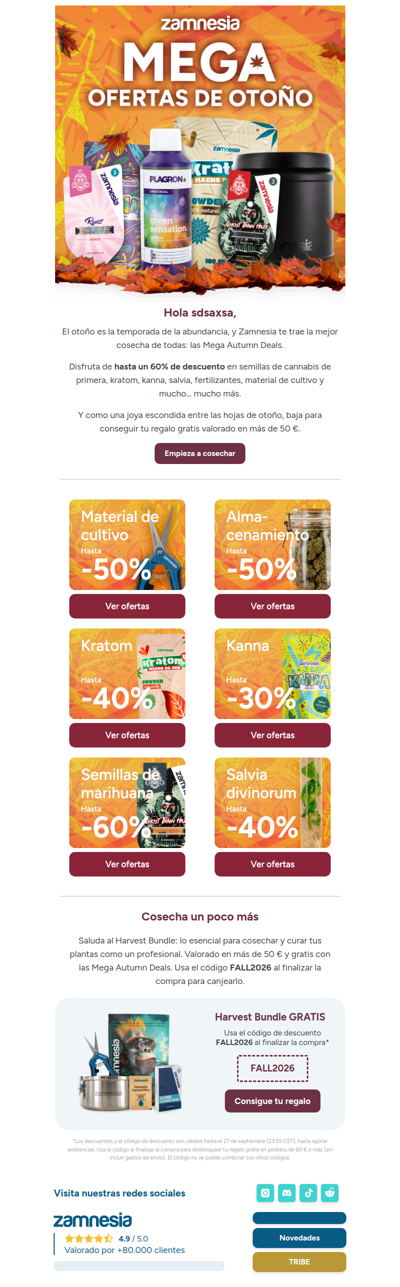 Tu cosecha de otoño: hasta un 60 % de descuento 🍂