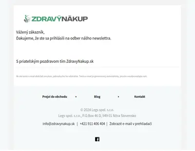 Odber noviniek v internetovom obchode ZdravyNakup.sk