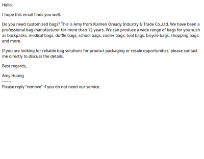 Re:Custom Bag Supplier