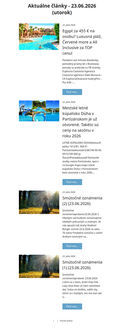 Smútočné oznámenia ZM a okolie, kúpalisko, dovolenka...