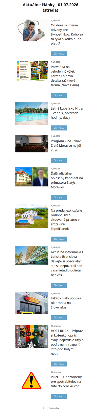 Kandidát na primátora, odvody, výlet, kúpalisko, kino, reality, letisko, HostRock...